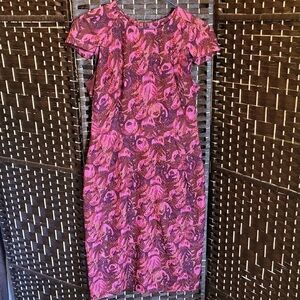 Silk Pink Patterned Midi Dress